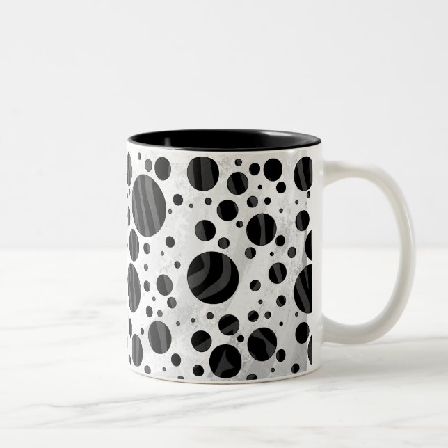 Zebra Polka Dot Black and Gray Print Zweifarbige Tasse (Rechts)