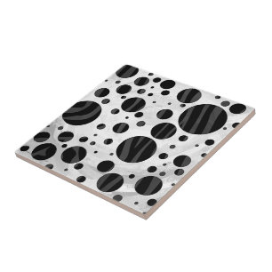 Zebra Polka Dot Black und Grau Print Fliese