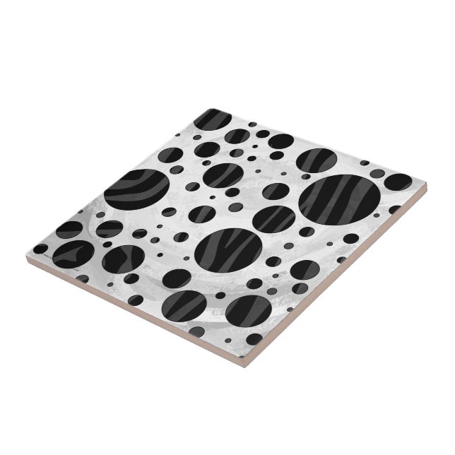 Zebra Polka Dot Black und Grau Print Fliese (Seite)