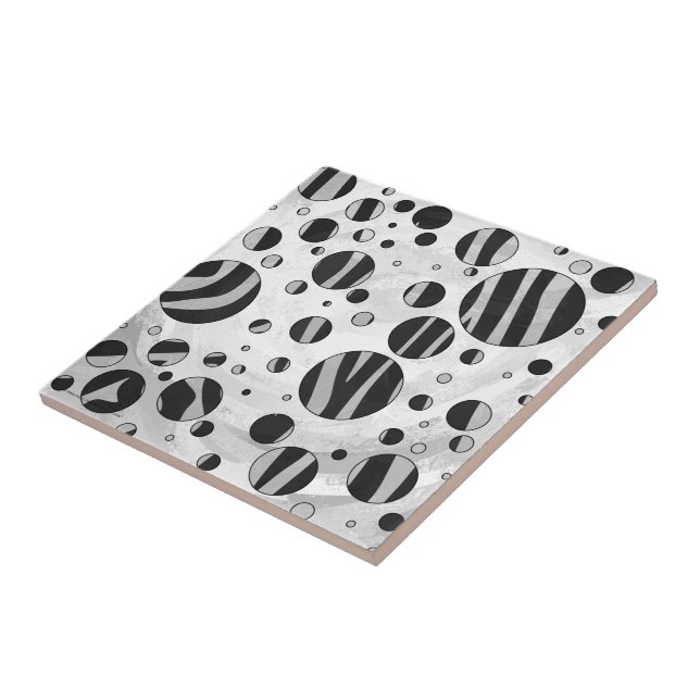 Zebra Polka Dot Black und Light Gray Fliese (Seite)