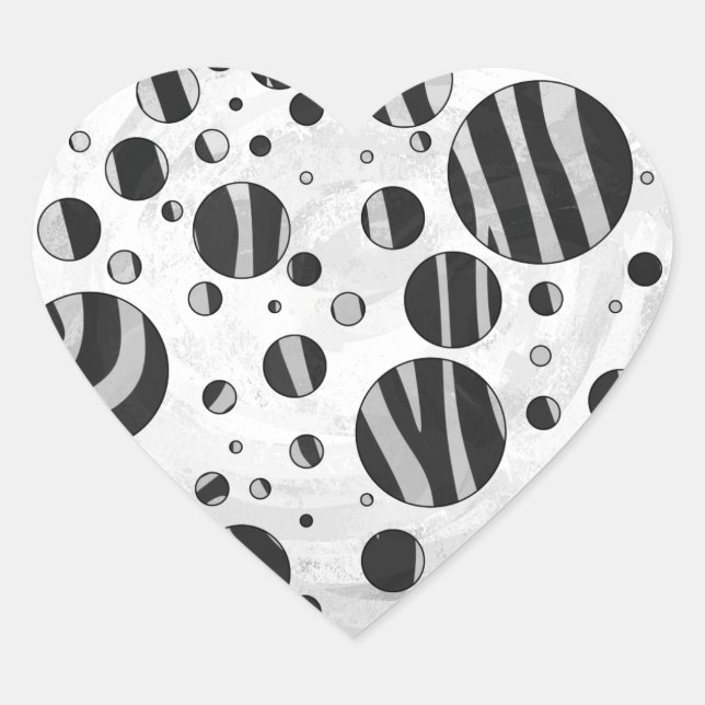 Zebra Polka Dot Black und Light Gray Herz-Aufkleber (Vorderseite)