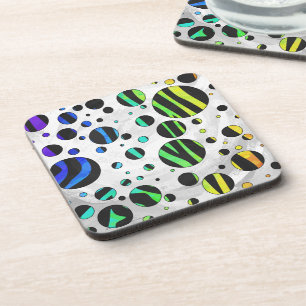 Zebra Polka Dot Black und Rainbow Print Getränkeuntersetzer