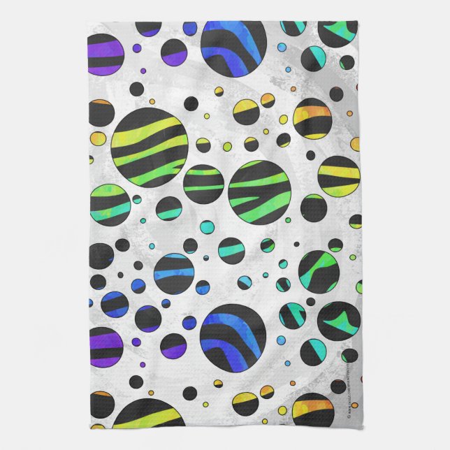 Zebra Polka Dot Black und Rainbow Print Handtuch (Vertikal)