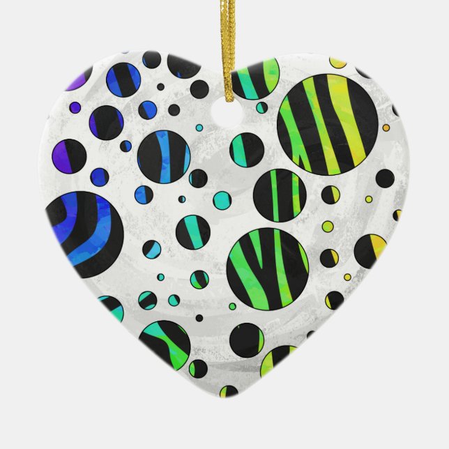 Zebra Polka Dot Black und Rainbow Print Keramikornament (Vorne)