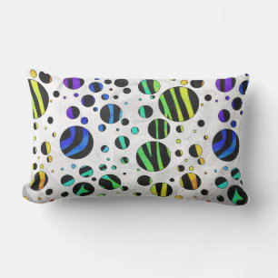 Zebra Polka Dot Black und Rainbow Print Lendenkissen
