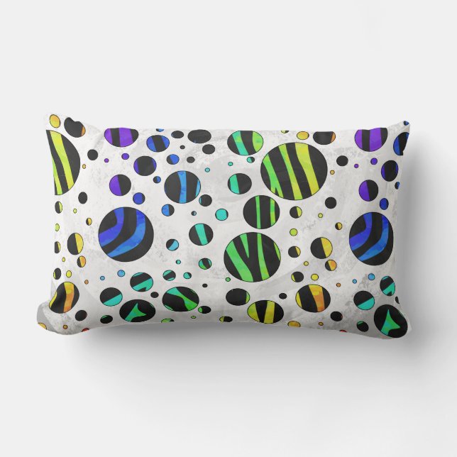 Zebra Polka Dot Black und Rainbow Print Lendenkissen (Vorderseite)