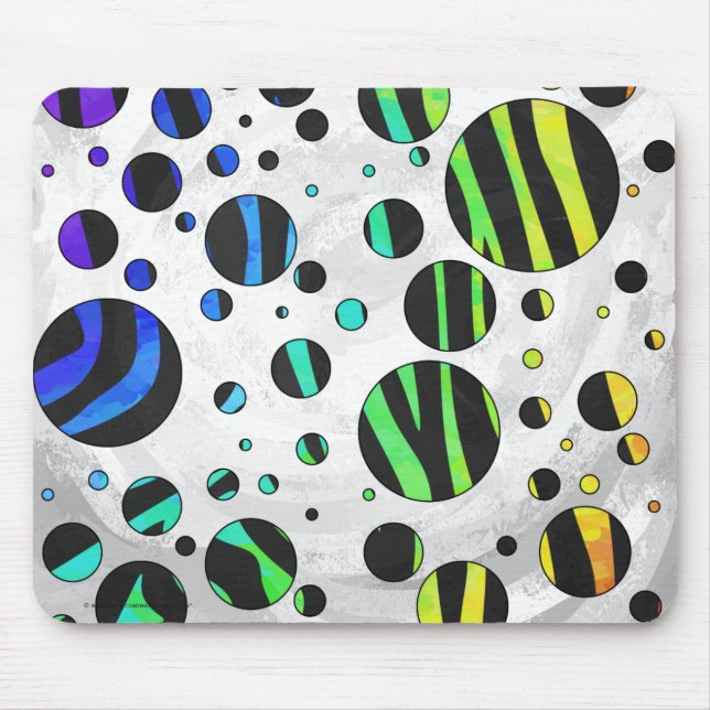 Zebra Polka Dot Black und Rainbow Print Mousepad (Vorne)