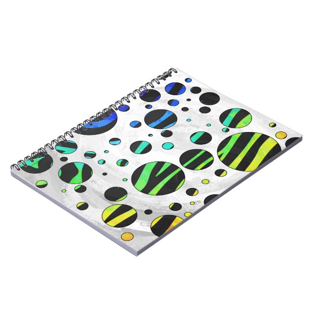 Zebra Polka Dot Black und Rainbow Print Notizblock (Linke Seite)