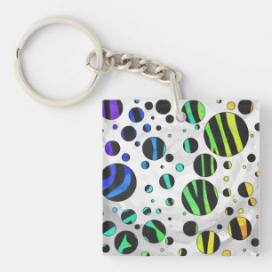 Zebra Polka Dot Black und Rainbow Print Schlüsselanhänger