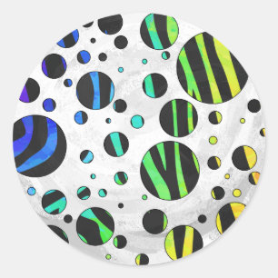 Zebra Polka Dot Black und Regenbogen Print Runder Aufkleber