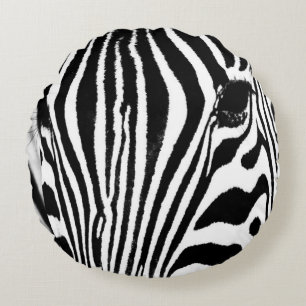 Zebra-Portrait schwarz-weiß Rundes Kissen