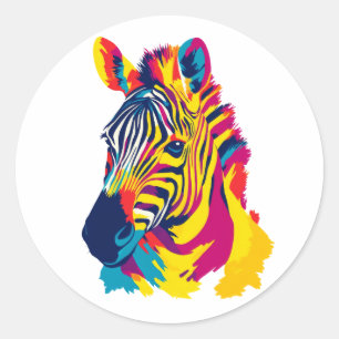 Zebra-Porträt-Illustration Aquarellmalerei Runder Aufkleber