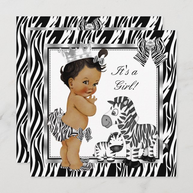 Zebra Princess Girl Baby Shower Ethnic Einladung (Vorne/Hinten)