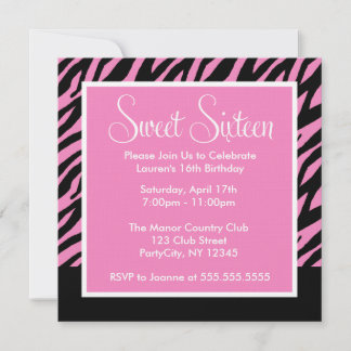 Zebra Print 16 . Geburtstag Einladung