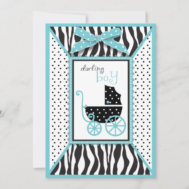 Zebra Print and Baby Carriage Baby Shooter Einladung (Vorderseite)