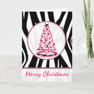 Zebra Print and Pink Christmas Tree Card Feiertagskarte