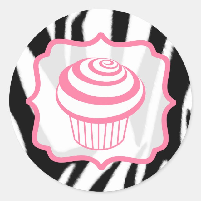 Zebra Print and Pink Cupcake Birthday Sticker (Vorderseite)