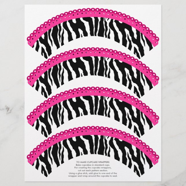 Zebra Print and Pink Lace Cupcake Wrappers (Vorderseite)