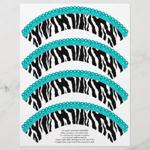 Zebra Print and Turquoise Lace Cupcake Wrappers