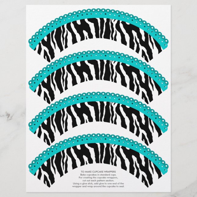 Zebra Print and Turquoise Lace Cupcake Wrappers (Vorderseite)