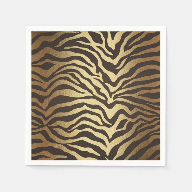 Zebra Print Animal Skin Elegante Modernes Glam Gol Serviette (Vorderseite)