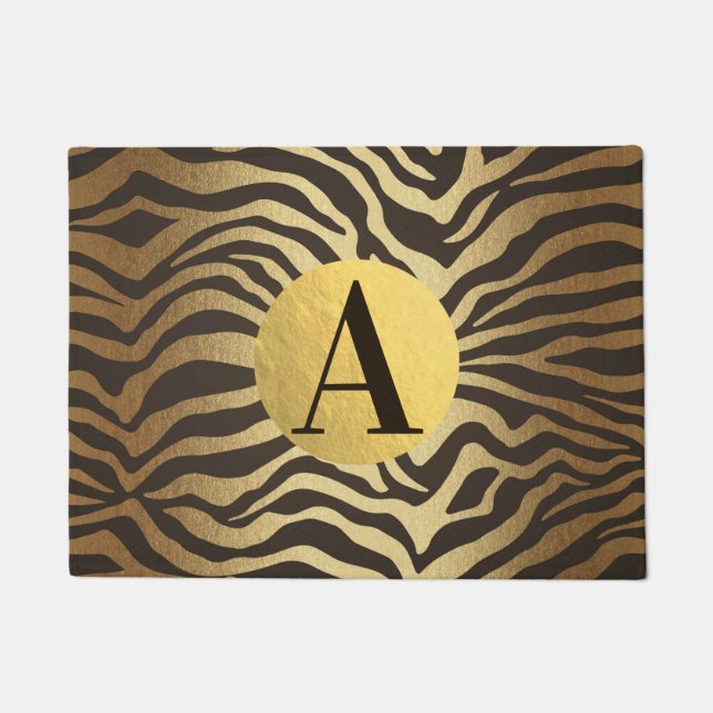 Zebra Print Animal Skin Modern Glam Gold Chic Fußmatte (Vorderseite)