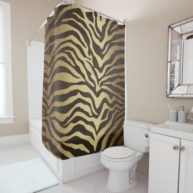 Zebra Print Animal Skin Print Modern Glam Gold Duschvorhang (Beispiel)