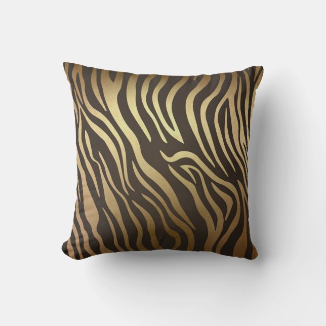 Zebra Print Animal Skin Print Modern Glam Gold Kissen (Vorderseite)