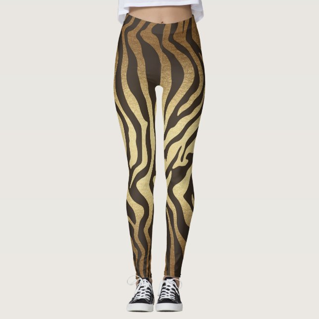 Zebra Print Animal Skins Gold Ombre Leggings (Vorderseite)
