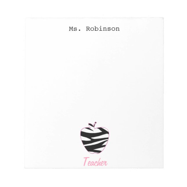 Zebra Print Apple Teacher Notizblock (Vorderseite)
