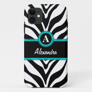 Zebra Print Aqua Lace Monogram Name Case-Mate iPhone Hülle
