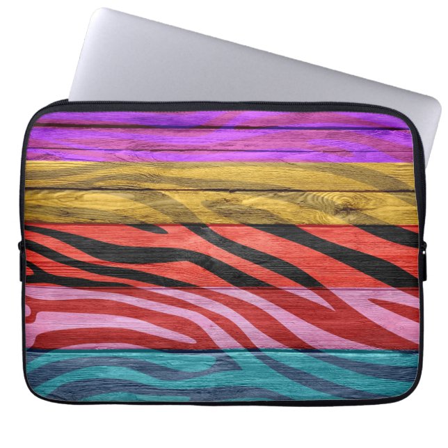 Zebra Print auf Holz #12 Laptopschutzhülle (Vorderseite)