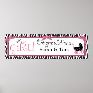 Zebra Print & Baby Carriage Baby Shooting Banner Poster