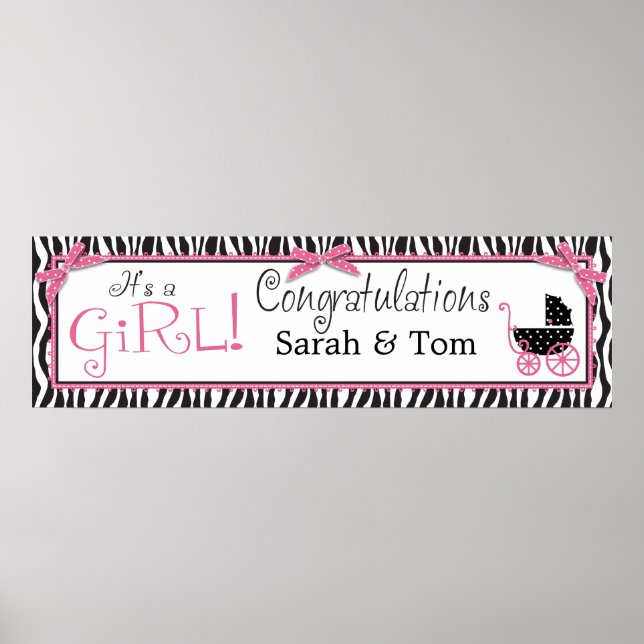 Zebra Print & Baby Carriage Baby Shooting Banner Poster (Vorne)