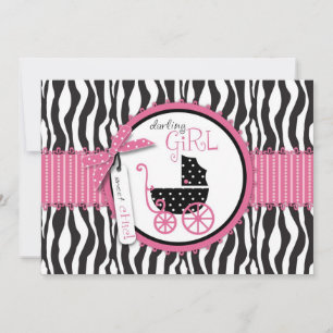 Zebra Print & Baby Carriage Baby Shower Einladung