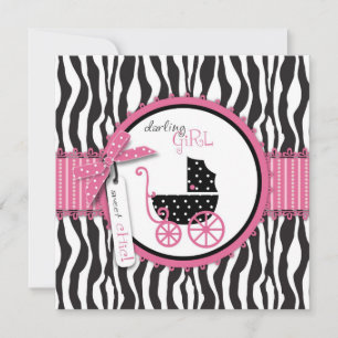 Zebra Print & Baby Carriage Baby Shower Einladung