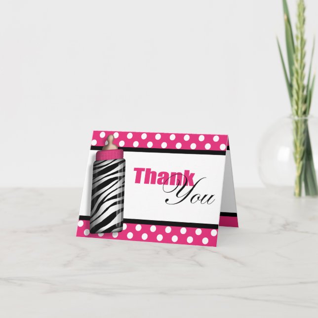 Zebra Print Baby Flasche Hot Pink Danke Karten (Vorderseite)