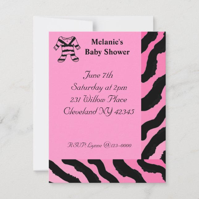 Zebra Print Baby Shower Einladung (Vorderseite)