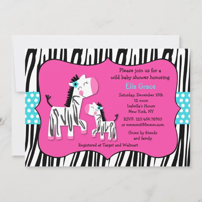 Zebra Print Baby Shower Einladungen (Vorderseite)