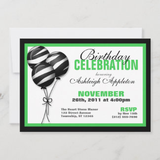 Zebra Print Balloons Grüne Einladungen zum Geburts