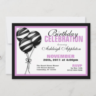 Zebra Print Balloons Lila Einladungen zum Geburtst
