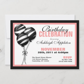 Zebra Print Balloons Rosa Geburtstagseinladungen Einladung