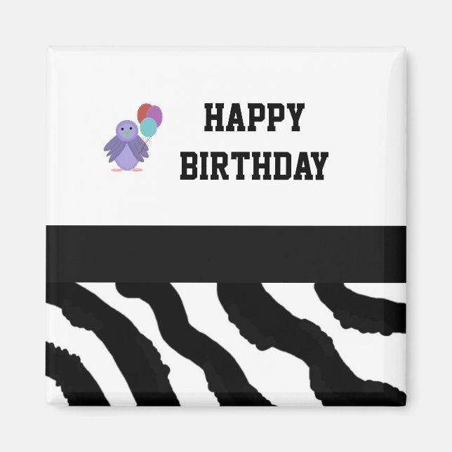 Zebra Print Bird und Birthday Balloons Magnet (Vorne)