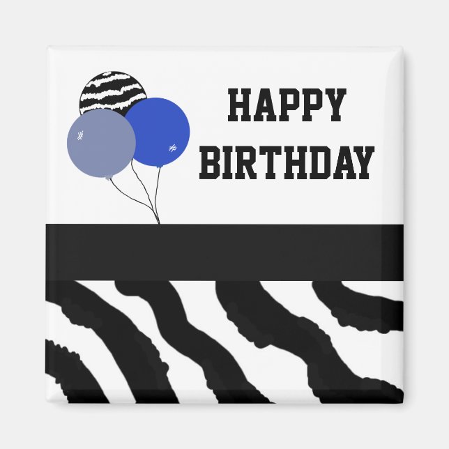 Zebra Print Birthday Balloons Magnet (Vorne)