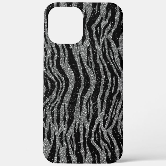 Zebra Print Black and Gray Silver Case-Mate iPhone Hülle (Rückseite)