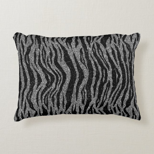 Zebra Print Black and Gray Silver Dekokissen (Vorderseite)