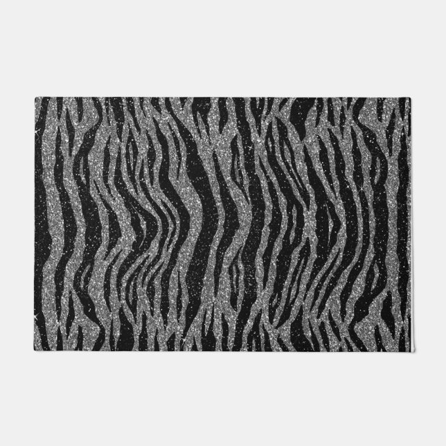 Zebra Print Black and Gray Silver Fußmatte (Vorderseite)