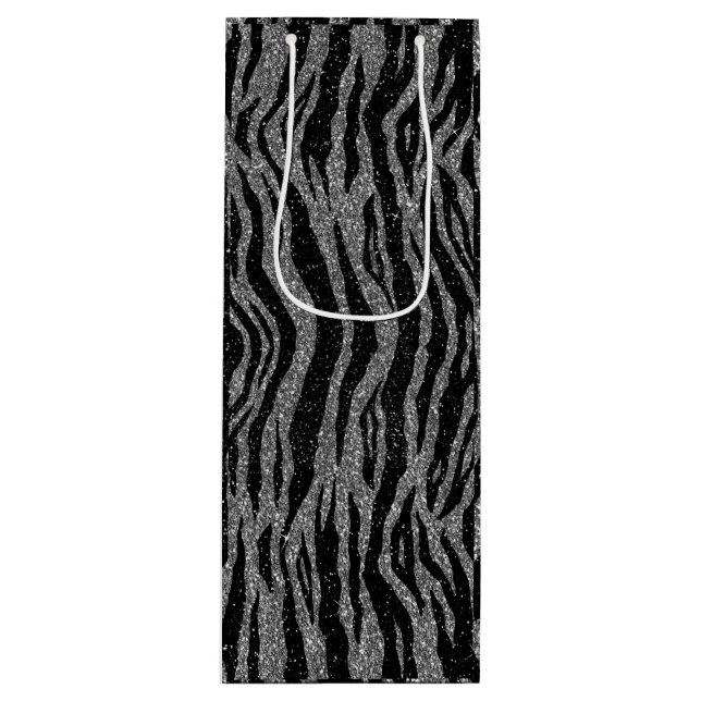 Zebra Print Black and Gray Silver Geschenktüte Für Weinflaschen (Vorderseite)