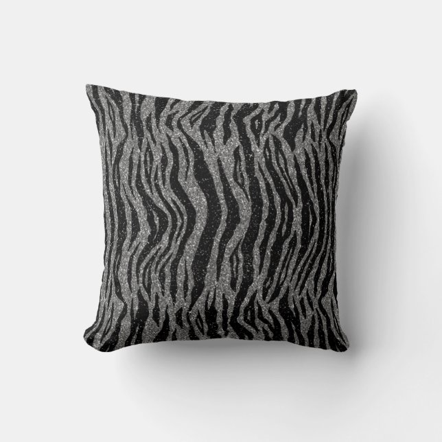 Zebra Print Black and Gray Silver Kissen (Vorderseite)