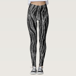 Zebra Print Black and Gray Silver Leggings